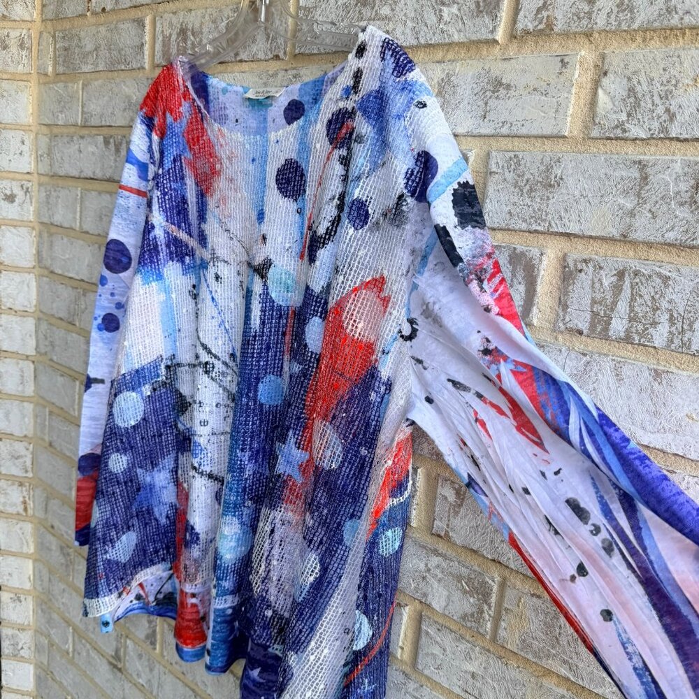 Jess & Jane Long Sleeve Round Neck Abstract Layered Blouse Size 2X  Made in USA. - Picture 6 of 8